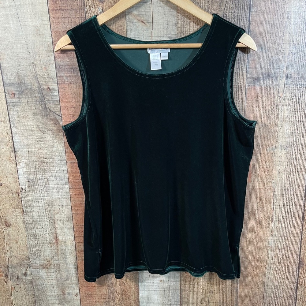 Coldwater Creek Velvet Tank Top Womens L Emerald Forest Green Stretch Velour